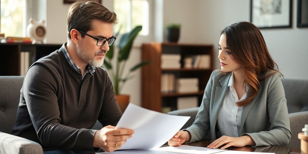Homebuyer discussing mortgage options with a mortgage broker.