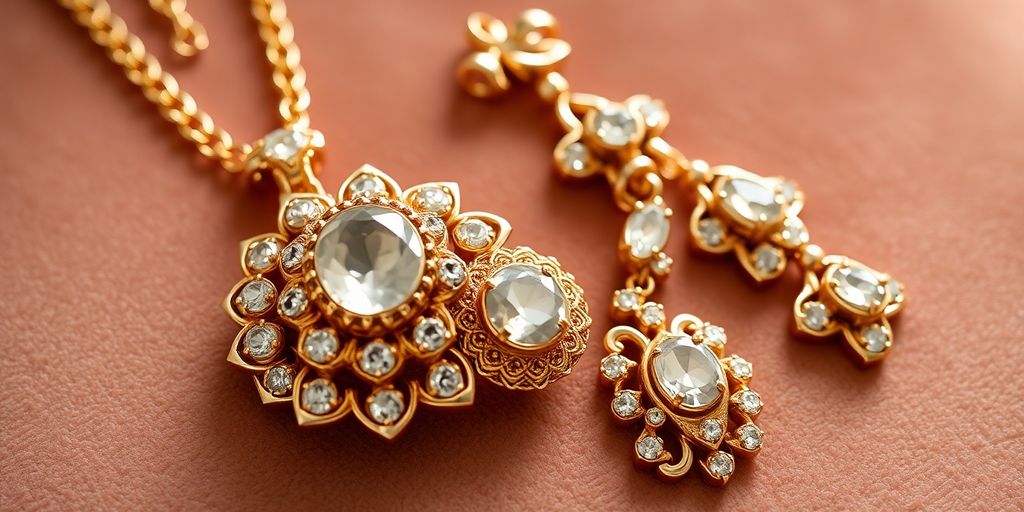 Bijoux en or hérités sur fond de velours.