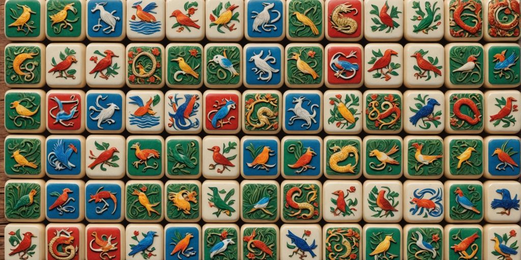 Colorful Mahjong animal tiles with intricate animal designs