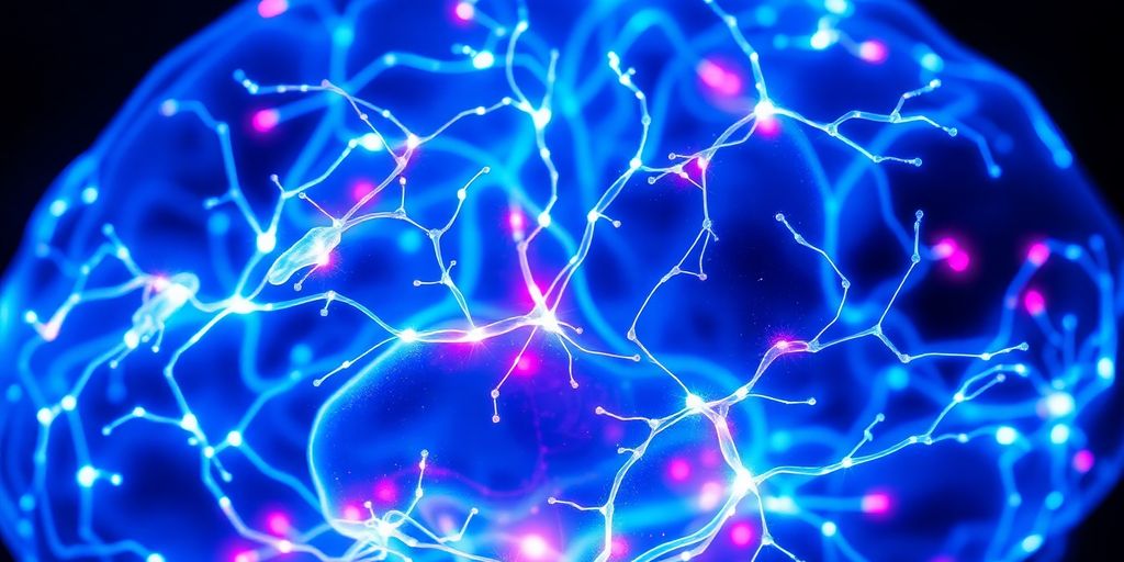 Colorful neurons firing, connecting in brain section.