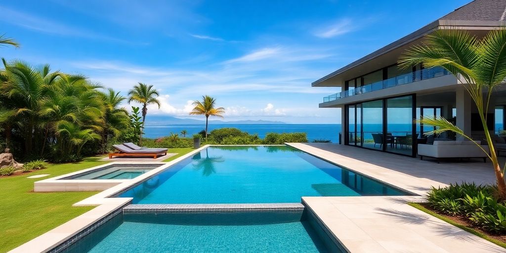 Luxury property in Phuket with ocean views and pool.