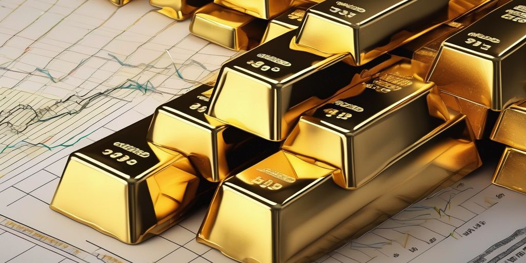gold bars and stock market charts