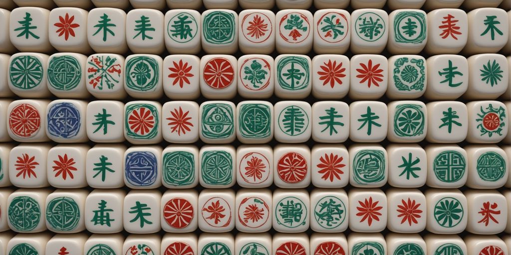 Colorful Mahjong tiles with intricate designs