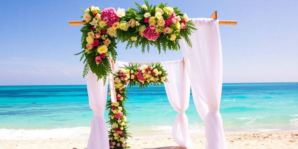 Elegant Cabo wedding ceremony with ocean backdrop.