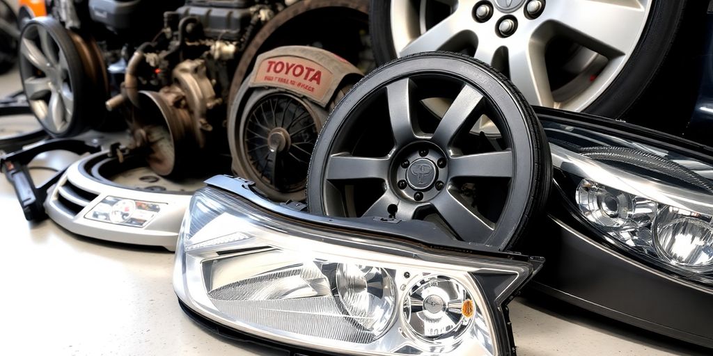 Used Toyota parts neatly arranged