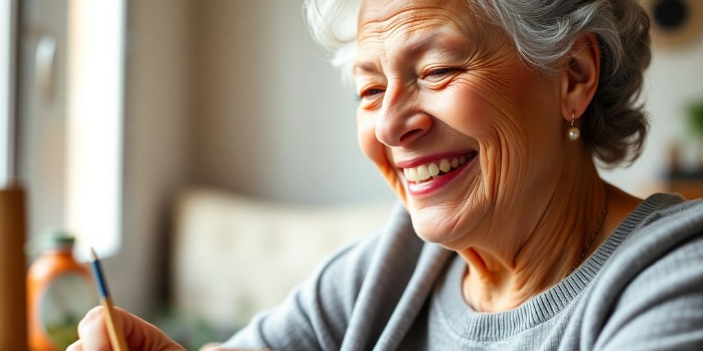 Happy senior engaged in hobby