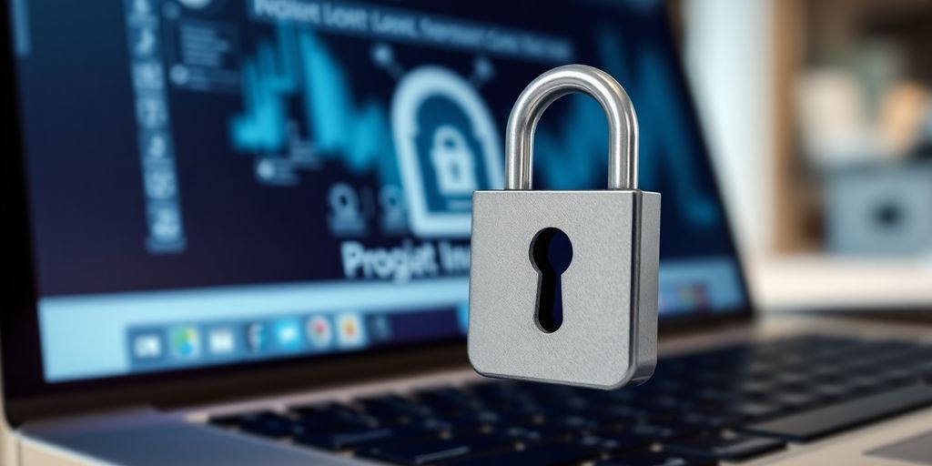 Secure digital lock on laptop for online safety.