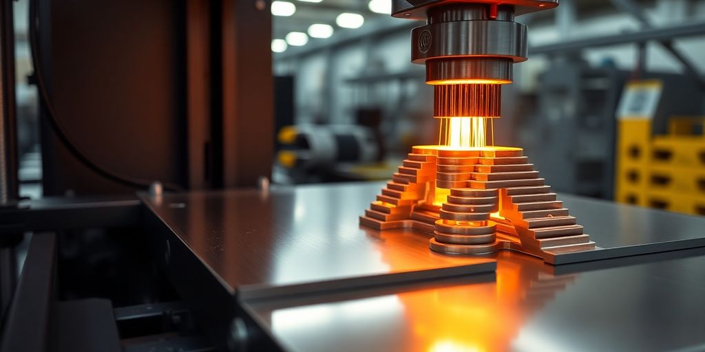 3D metal printer creating intricate metal components.