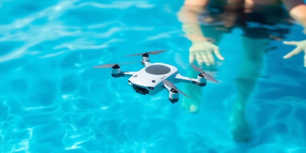 Nano drone aquatique flottant sur l'eau à côté d'une personne