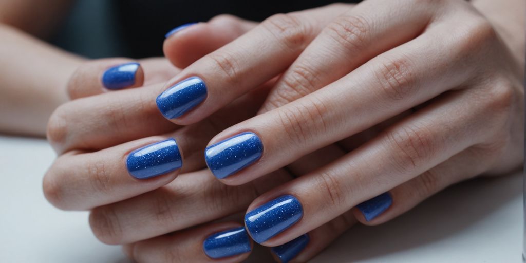 Elegant hands showcasing blueberry milk nails manicure.
