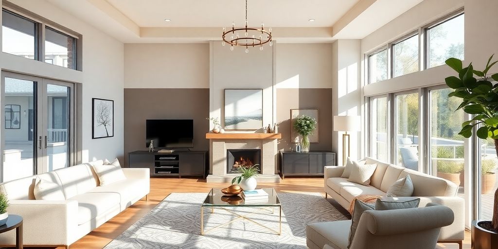 Luxurious remodeled living room with elegant furnishings and decor.