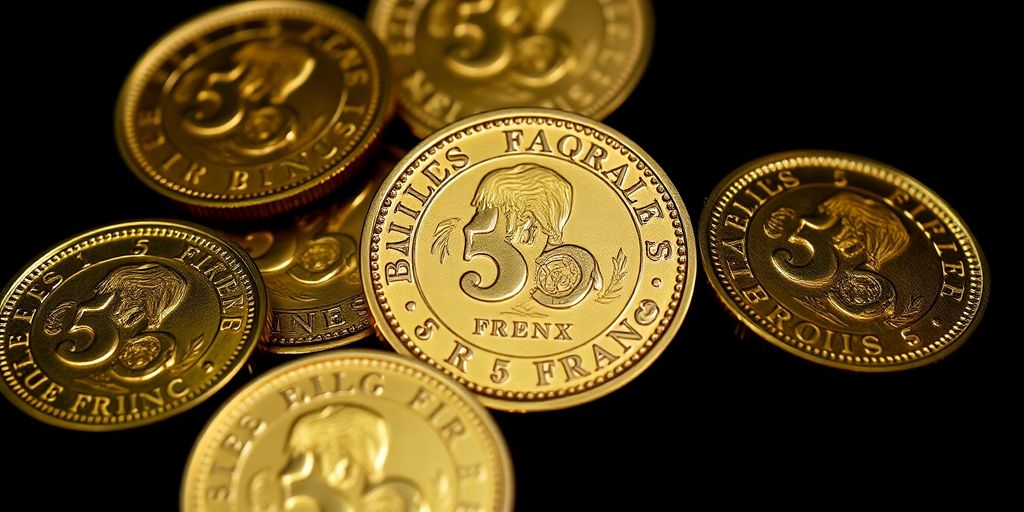 Pièces en or de 5 francs de Napoléon.