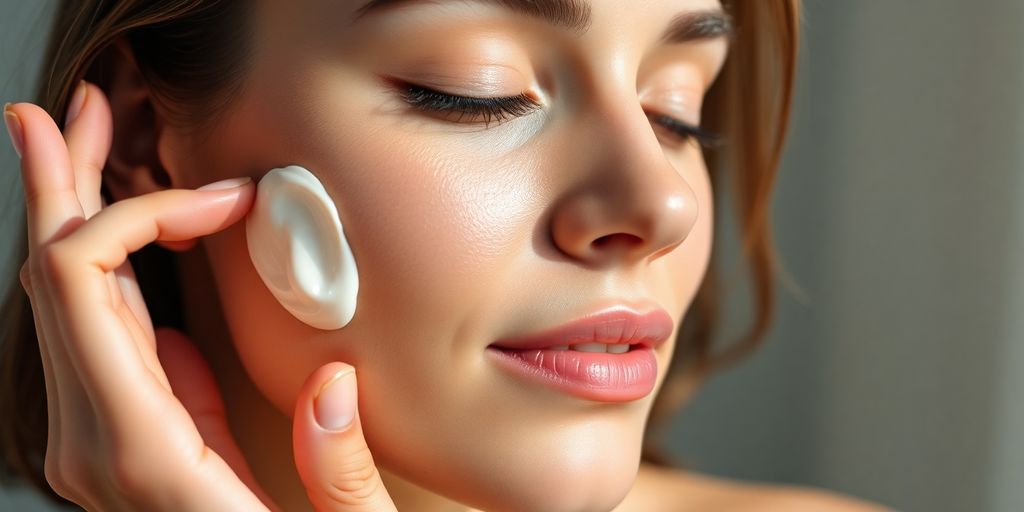 Woman applying skincare product to her face