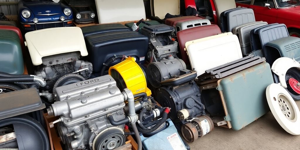 Ford Econovan parts laid out for display.