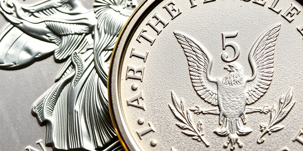 Pièce d'argent American Eagle et pièce de 5 francs Semeuse.