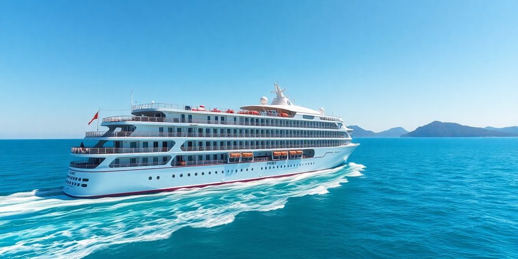 Large cruise ship sailing calm blue waters