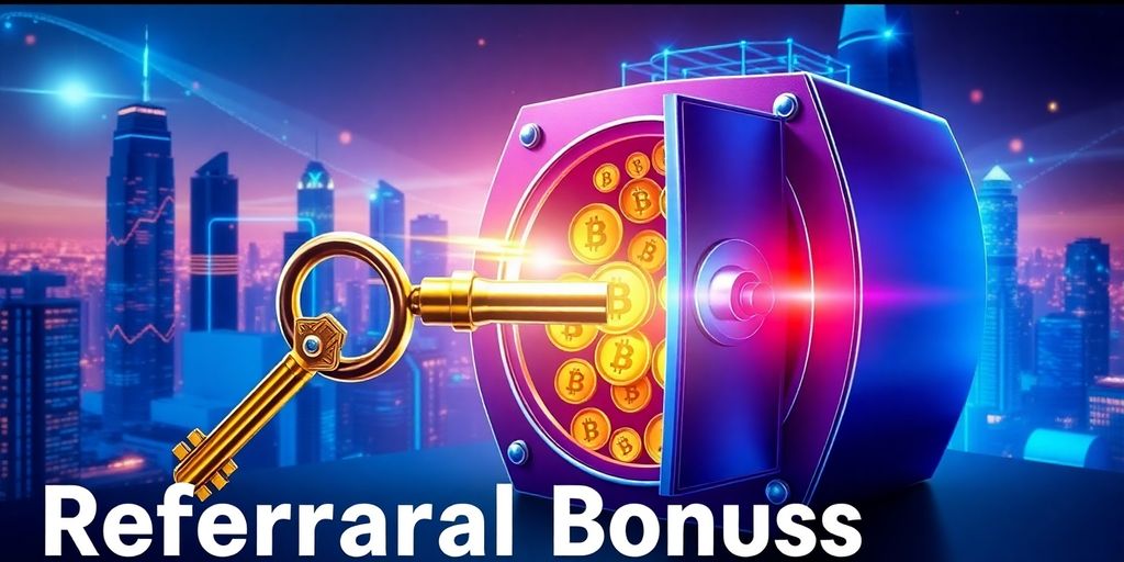 Key unlocking a digital vault of cryptocurrency coins.