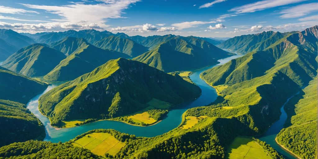 Aerial view of Iota Valley with forests and rivers