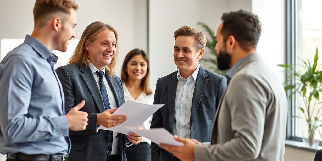 Gestionnaire de ventes discutant avec une équipe PME.