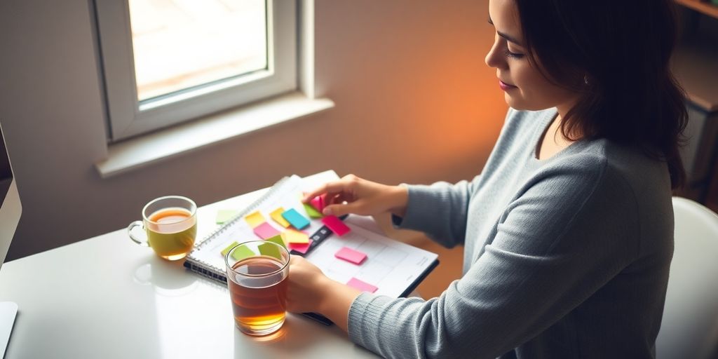 Person organizing tasks, managing time effectively.