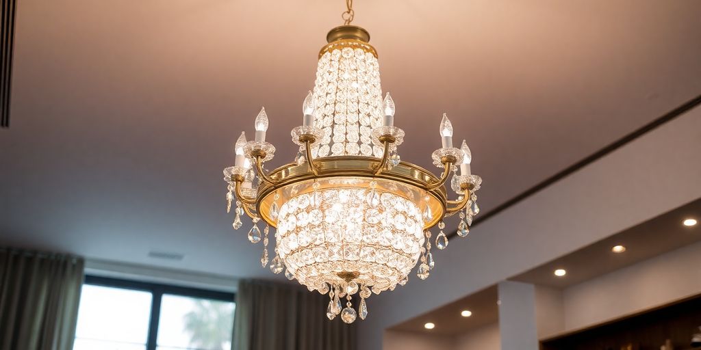 Elegant chandelier illuminating a stylish modern interior.