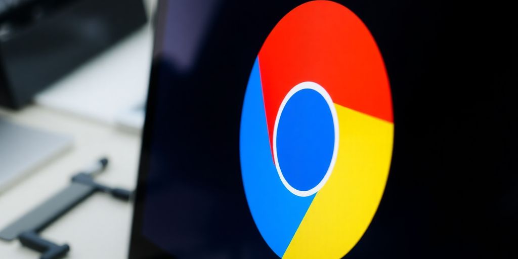 Computer screen with Google Chrome logo and loading icon.