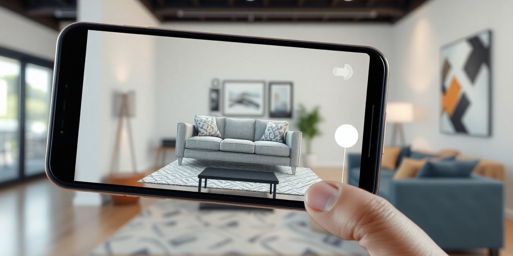 AR overlay improving product visualization in a room.