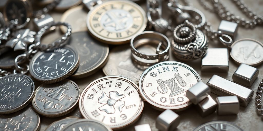 Pièces, bijoux et lingots d'argent