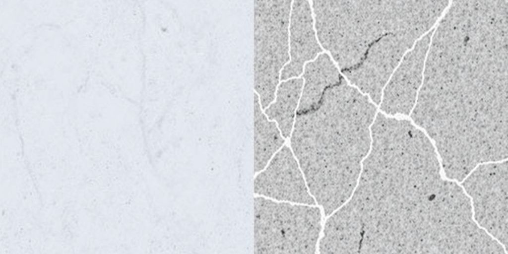 Honed and polished marble surfaces side-by-side.