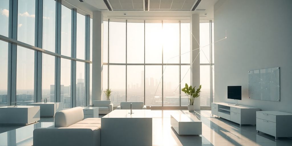 Modern building interior with integrated smart technology.