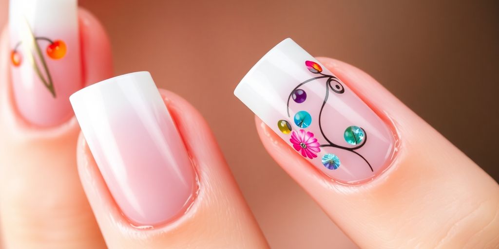 Unhas de gel decoradas com francesinha elegante.