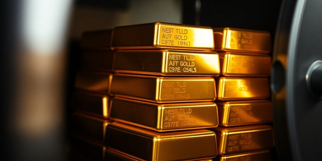 Lingots d'or dans une chambre forte.