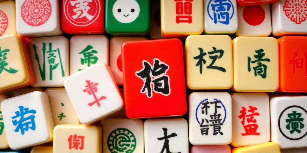 Colorful Mahjong tiles with traditional and modern designs.