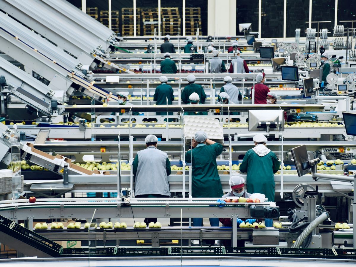 a group of people in a factory