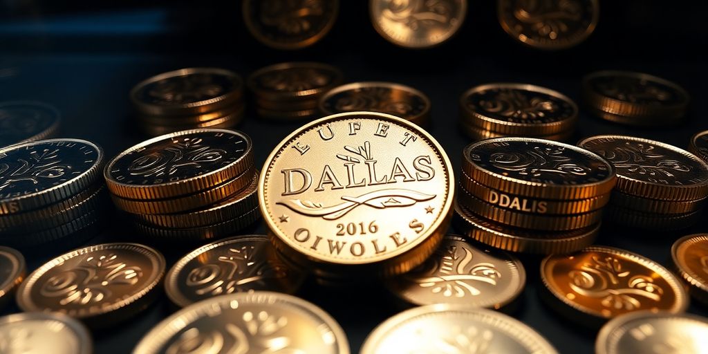 Dallas coins in a secure display cabinet.