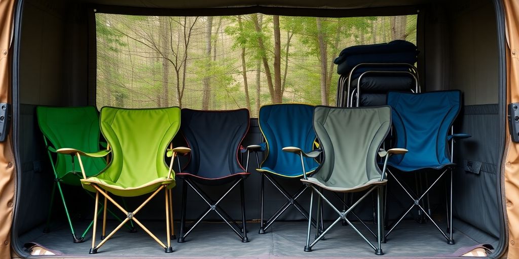 Organized camping chairs in a compact storage area.