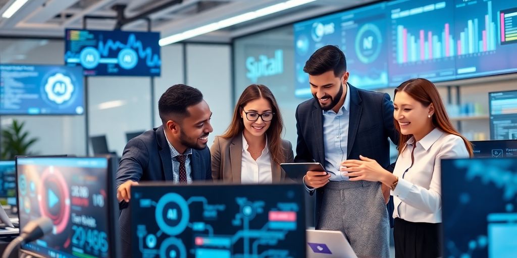 Collaboration on AI and machine learning in a modern office.