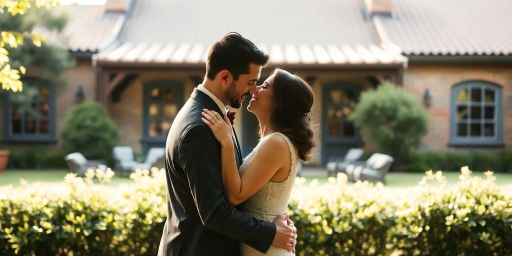 Couple embracing at Dallas elopement venue.