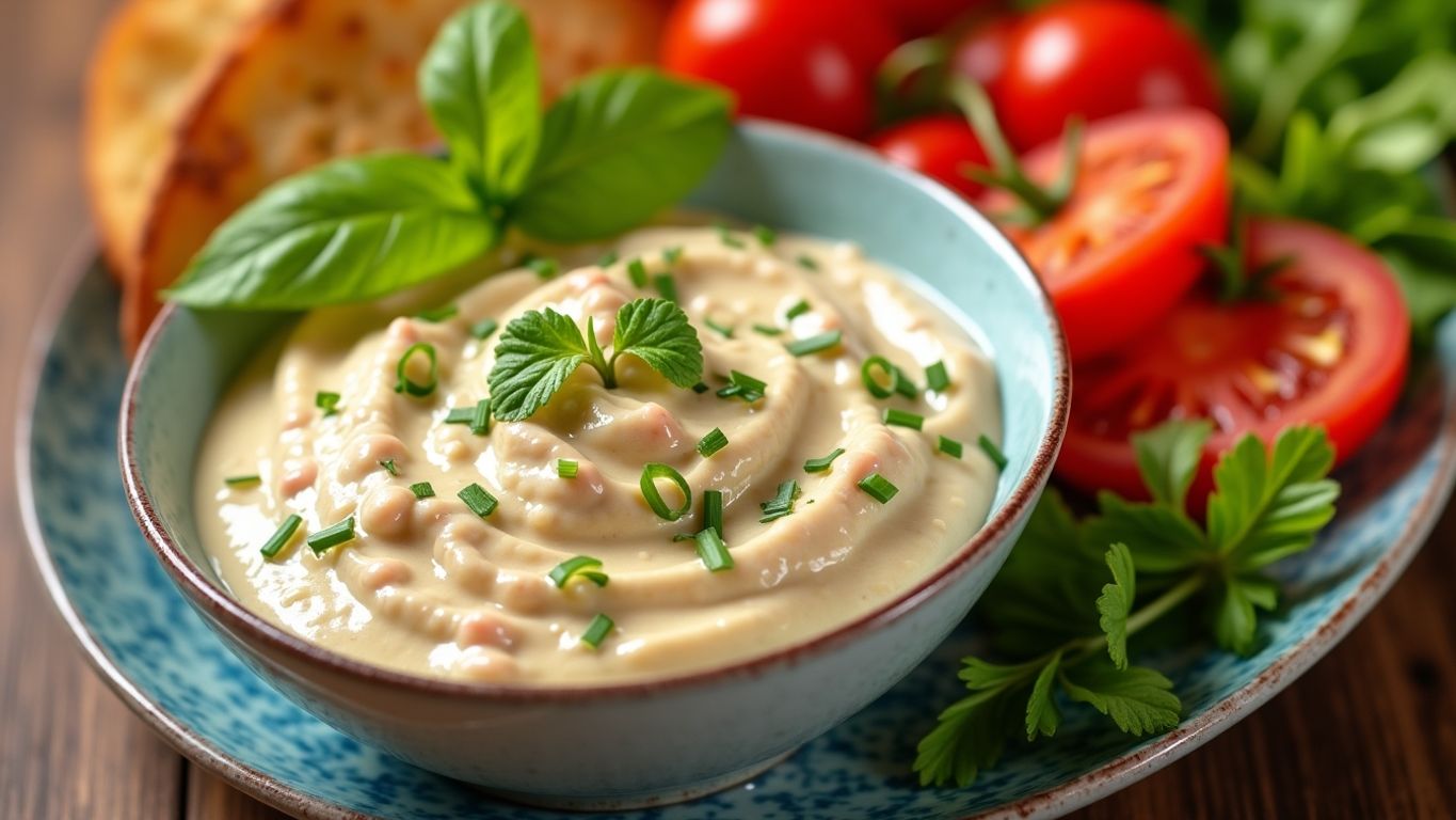 Maionese com atum em um prato colorido.