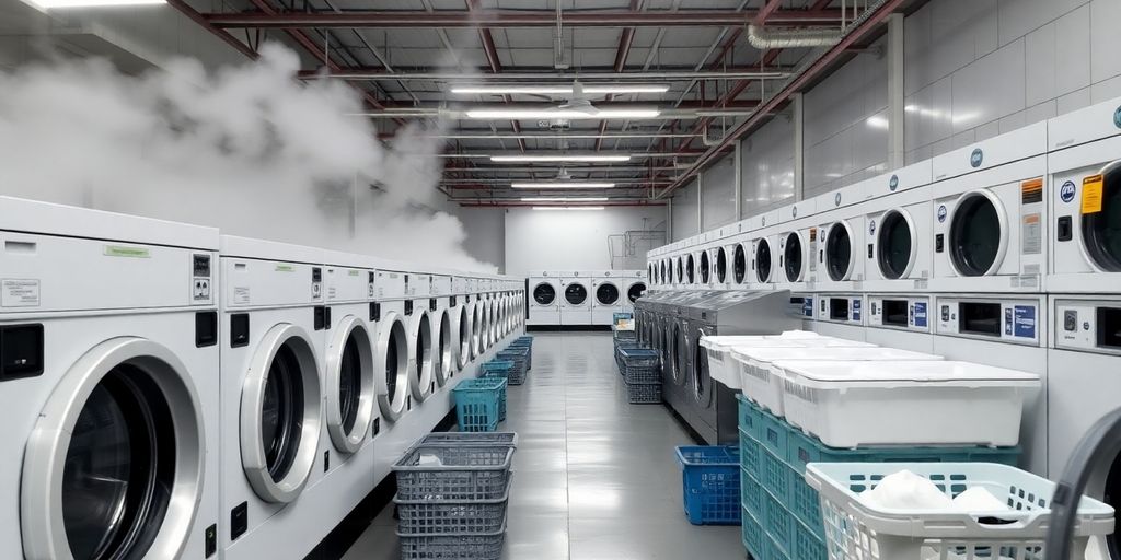 Steam water boilers in a commercial laundry facility.