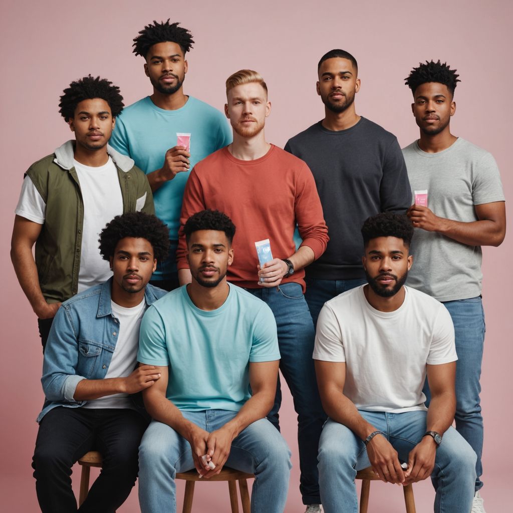 Trans men holding menstrual products, showing solidarity.