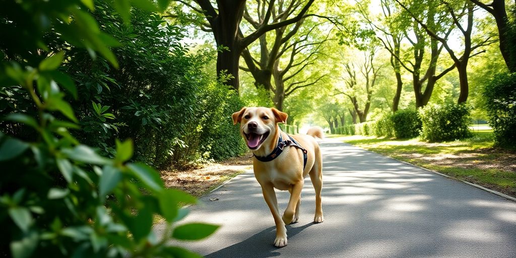 Happy dog on a Woollahra walking path.