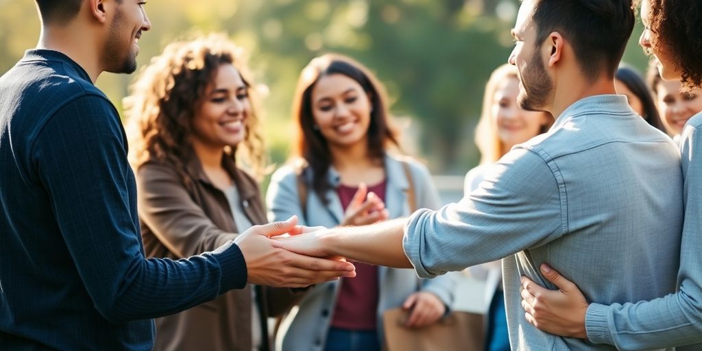 Group of diverse people supporting each other.