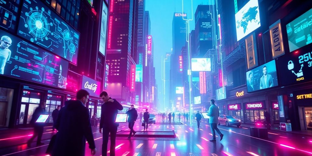 AI transforming entertainment with vibrant digital visuals.