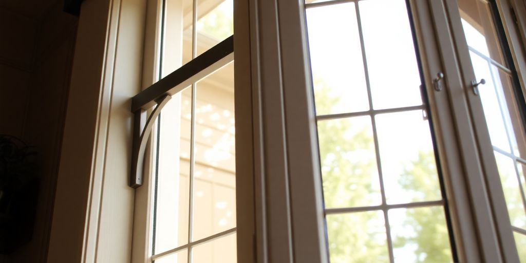 Sturdy bay window installation with visible support brackets.