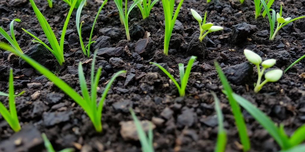 Lush green grass and vibrant garden plants in rich soil.