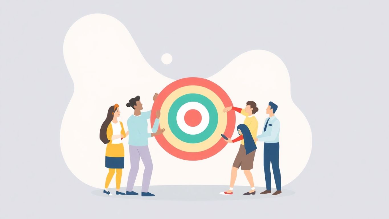 Illustrasjon av mennesker som jobber mot et mål.