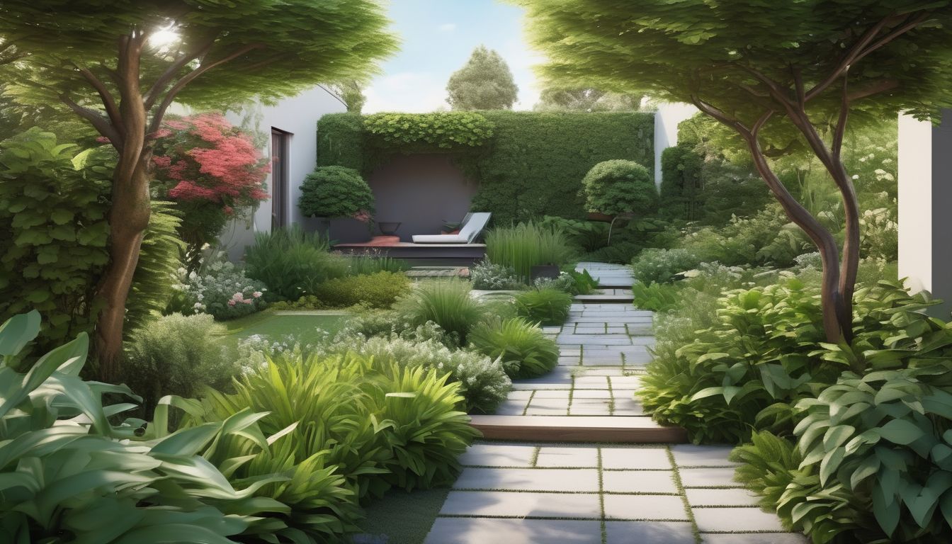 well-maintained garden with clear pathways and lush greenery