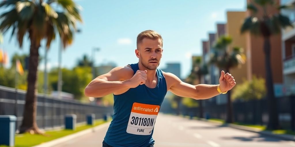 Runner doing strength training outdoors for half marathon.