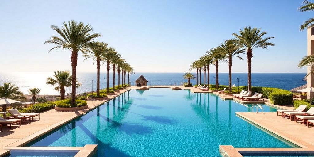 Luxurious infinity pools with ocean view at Grand Solmar Cabo.
